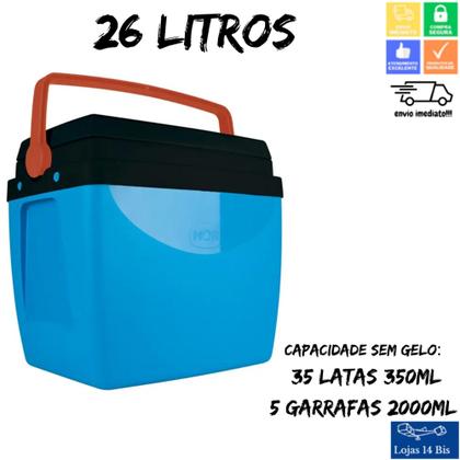 Imagem de Caixa Térmica Cooler 26 Litros Azul E Laranja Com Alça Mor