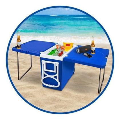 Imagem de Caixa Termica Cooler 32 Litros Grande 3x1 C/ Rodinha E Mesa