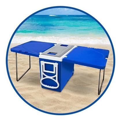 Imagem de Caixa Termica Cooler 32 Litros Grande 3x1 C/ Rodinha E Mesa