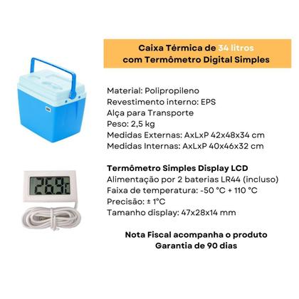 Imagem de Caixa Térmica Cooler 36 litros com Termômetro Digital Simples Certificado de Calibração