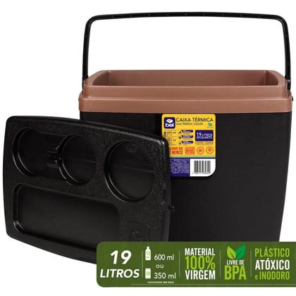 Imagem de Caixa Térmica Cooler com Alça Bel 19 Litros Plástico Atóxico e Inodoro Livre de BPA Onix Preto e Marrom (071982)