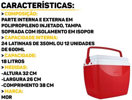 Imagem de Caixa Térmica Cooler Com Alça Para Praia Pesca Camping 18 Litros Capacidade Para 24 Latinhas Mor