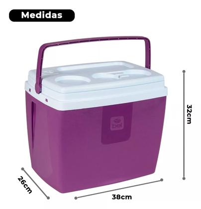 Imagem de Caixa Térmica Cooler Culler Culer 19L Cor Açai 24 Latas Para Camping Praia Piscina Pesca Tampa Encaixe Latinhas