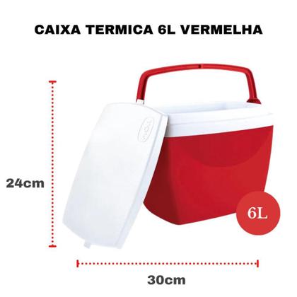 Imagem de Caixa Termica Pequena Cooler Cerveja 6 litros Vermelha Mor