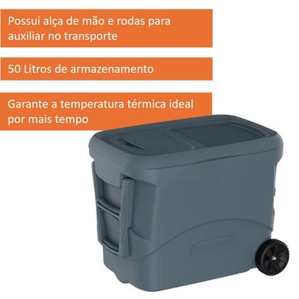 Imagem de Caixa Térmica Tropical Plus 50 Litros Com Rodas Alça Cooler Cinza Soprano