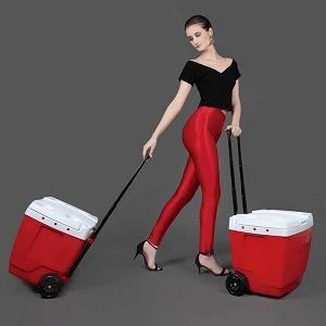 Imagem de Caixa Térmica Vermelha 42 L Mor Com Alça E Rodas Para Transporte E Porta Copos