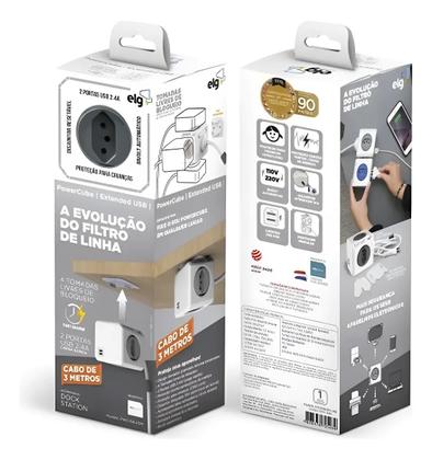 Imagem de Caixa Tomada Usb Mesa Escritório Power Cube Cabo De 3m - PWC X4U/3M