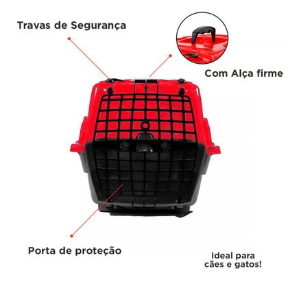 Imagem de Caixa transporte c/ trava cães gatos Pets Love trav N2 Vmlho