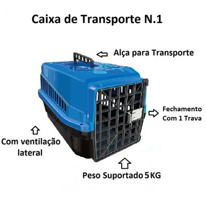 Imagem de Caixa Transporte Dog N1 Azul + 2 Bebedouro Chalesco 150ml