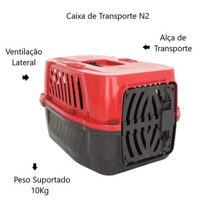 Imagem de Caixa Transporte N2 Cachorro Gato Pequeno Alvorada Vermelho