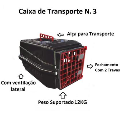 Imagem de Caixa Transporte Pet Cães Gatos N3 Fechamento 2 Travas Preto