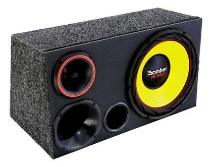 Imagem de Caixa Trio Carro Som Bomber Detoner Amarelo + Modulo Taramps