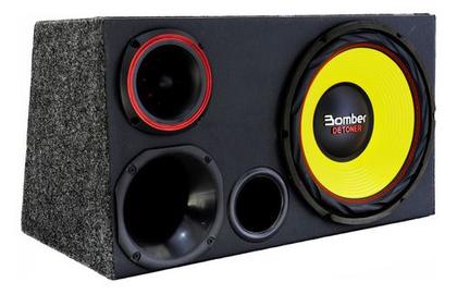 Imagem de Caixa Trio Carro Som Bomber Detoner Amarelo + Modulo Taramps