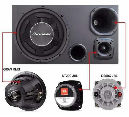 Caixa Trio Pioneer 600W Sub Cara Preta + Selenium D250X Jbl