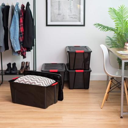 Imagem de Caixas de armazenamento de plástico empilhável Iris USA 72 Qt com tampas, pacote com 4