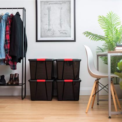 Imagem de Caixas de armazenamento de plástico empilhável Iris USA 72 Qt com tampas, pacote com 4