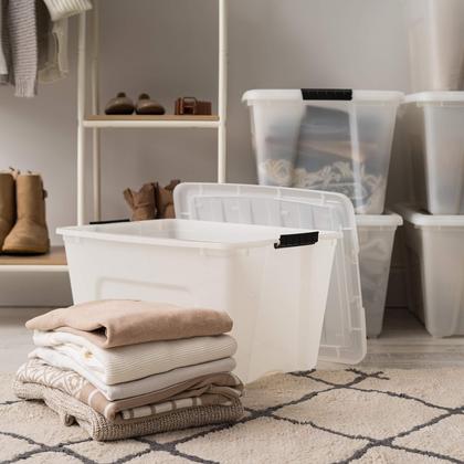 Imagem de Caixas de armazenamento Iris USA 54 Qt de plástico empilhável com tampas, pacote com 4