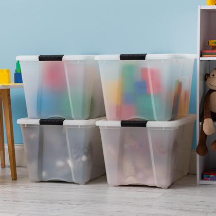 Imagem de Caixas de armazenamento Iris USA 54 Qt de plástico empilhável com tampas, pacote com 4