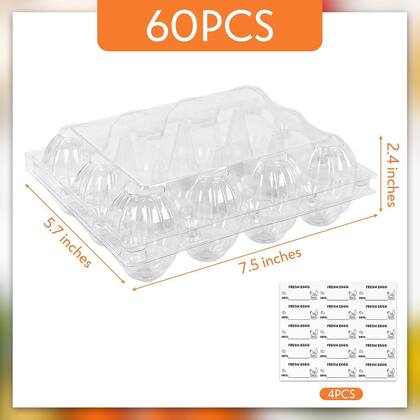 Imagem de Caixas de ovos HAKSEN, 60 unidades, 3x4, plástico transparente, 12 unidades, reutilizáveis