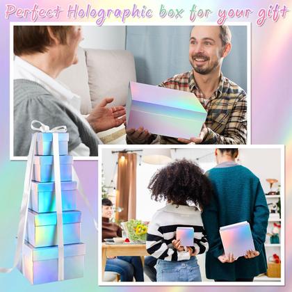 Imagem de Caixas de presente Fulmoon Holographic Sliver Square Nesting Set 5