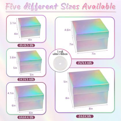 Imagem de Caixas de presente Fulmoon Holographic Sliver Square Nesting Set 5