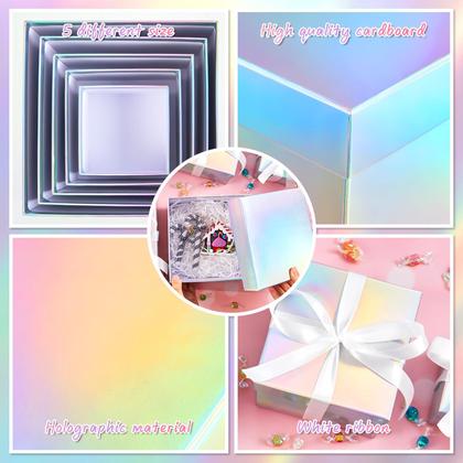 Imagem de Caixas de presente Fulmoon Holographic Sliver Square Nesting Set 5
