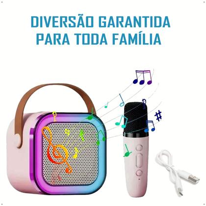 Imagem de Caixinha Caixa de Som Karaokê Infantil Com 02 Microfones Sem fio Bluetooth