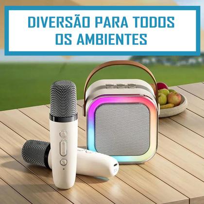 Imagem de Caixinha Caixa de Som Karaokê Infantil Com 02 Microfones Sem fio Bluetooth