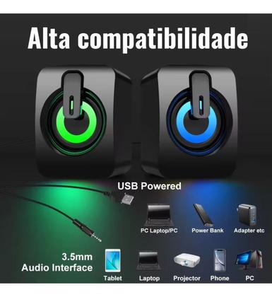 Imagem de Caixinha Caixa De Som Pc Notebook Gamer Usb Led Rgb Potente
