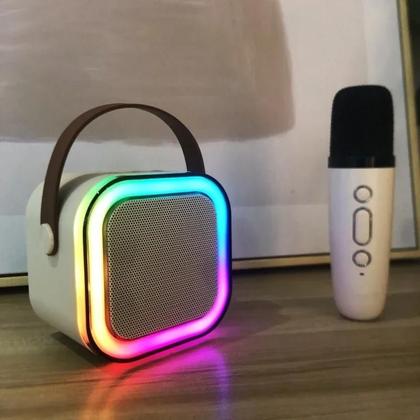 Imagem de Caixinha Karaokê com Microfone LED Bluetooth Sem Fio Branco