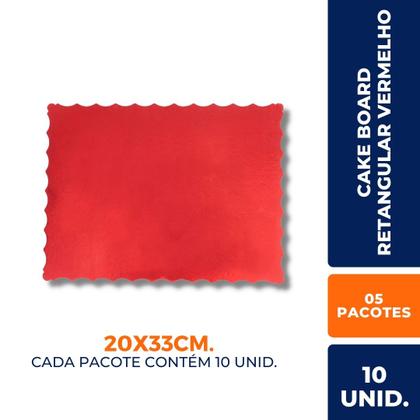 Imagem de Cake Board Base Laminada P/ Bolo Retangular 20x33 Vermelha 50 Unidades