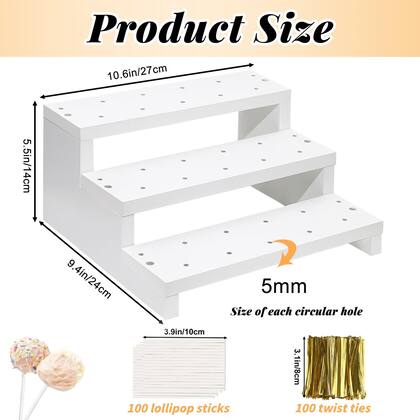 Imagem de Cake Pop Stand Khay-Rovies, 3 camadas, madeira branca, 33 furos com acessórios