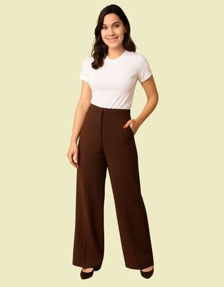 Imagem de Calça Alfaiataria Feminina Pantalona Flare Wide Leg Social Cintura Alta