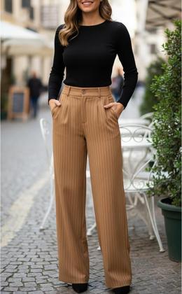 Imagem de Calça Alfaiataria Feminina Pantalona Listrada Wide Leg Aerolook