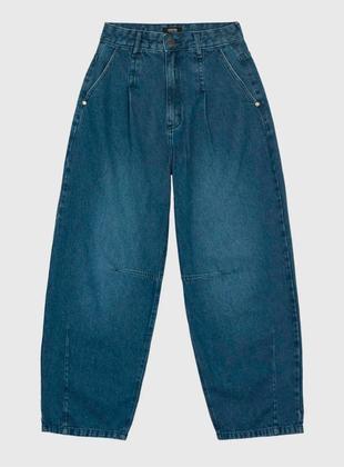 Imagem de Calça Barrel Jeans Enfim 1000131599 Feminina Cintura Média Algodão T. 36/46
