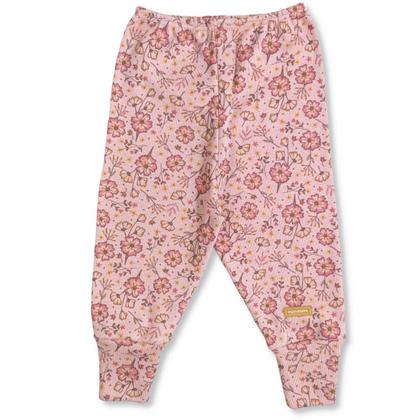 Imagem de Calça bebê rosa estampado flores canelado com pé reversível INV