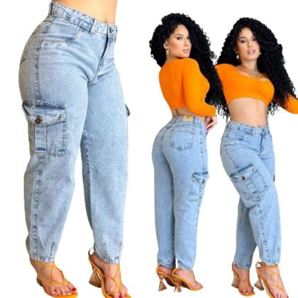 Imagem de Calça capre cargo feminina jeans 100%