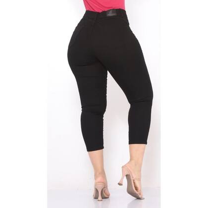 Imagem de Calça Capri Curta Chumbo/Cinza/Marmorizada Feminina Jeans com Lycra Elastano Cintura Alta Moda Tendência Lançamento