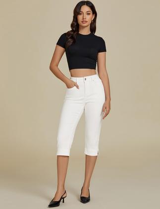 Imagem de Calça Capri luvamia, jeans casuais de verão, cintura alta, branca