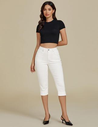 Imagem de Calça Capri luvamia, jeans casuais de verão, cintura alta, branca