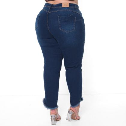 Imagem de Calça Capri Plus Size Feminina Jeans Escuro Cintura alta Taiga Jeans com Lycra Barra desfiada lançamento