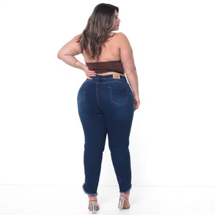 Imagem de Calça Capri Plus Size Feminina Jeans Escuro Cintura alta Taiga Jeans com Lycra Barra desfiada lançamento