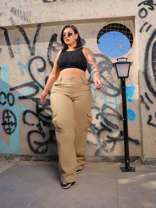 Imagem de Calça Cargo Bege Wideleg Plus Size