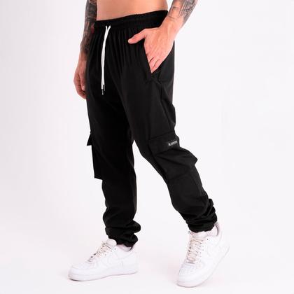 Imagem de Calça Cargo Black Fire Preta Masculina Com Ziper No Bolso E Barra Ajustável Black Targ