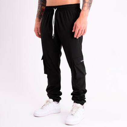 Imagem de Calça Cargo Black Fire Preta Masculina Com Ziper No Bolso E Barra Ajustável Black Targ