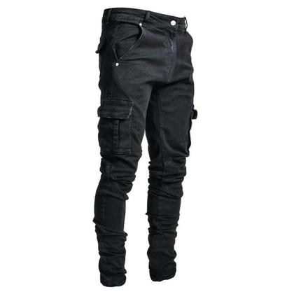 Imagem de Calça Cargo Jeans Masculina Slim Fit - Cintura Média, Vários Bolsos e Lavagem Casual