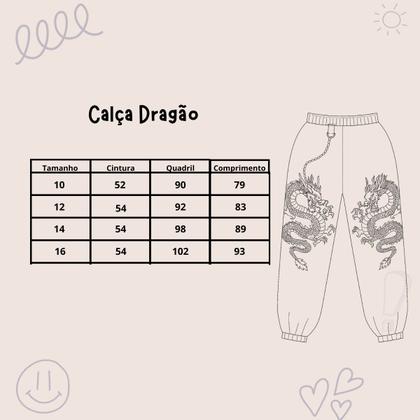 Imagem de Calça Cargo Juvenil Infantil Dragão Preta e Branca com Correntinha e Bolso Menina