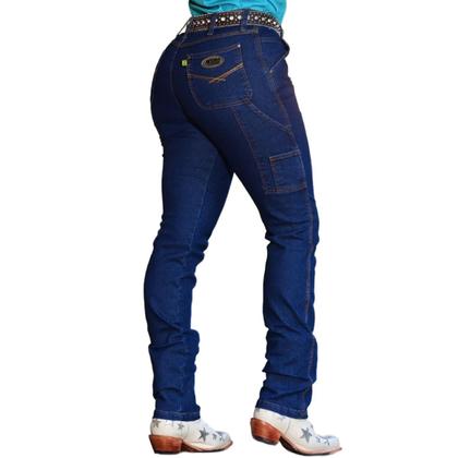 Imagem de Calça Carpinteira Feminina Reta Jeans Lycra Country Escura