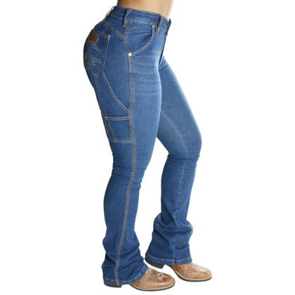 Imagem de Calça Country Carpinteira Bordada Jeans Com Lycra Escura