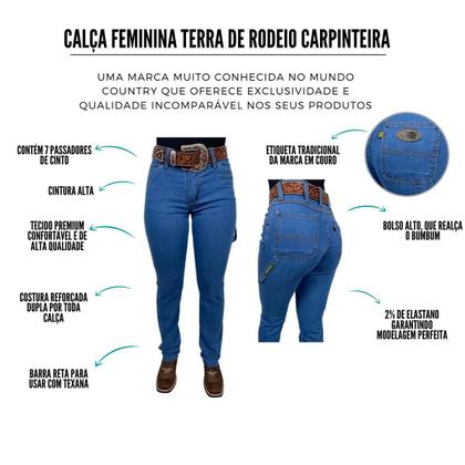 Imagem de Calça Country Feminina Carpinteira Delavê Terra de Rodeio REF 057DV